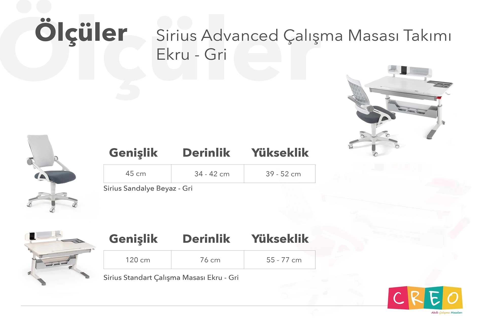 Sirius Advanced Çalışma Masası Takımı - Ekru / Gri