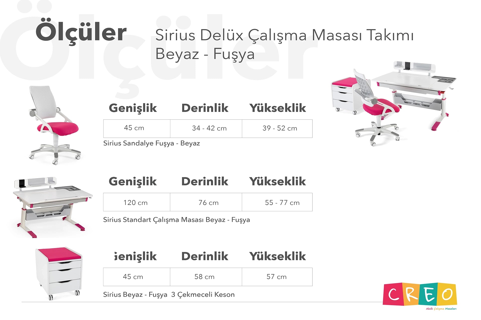 Sirius Delüx Çalışma Masası Takımı - Beyaz / Fuşya