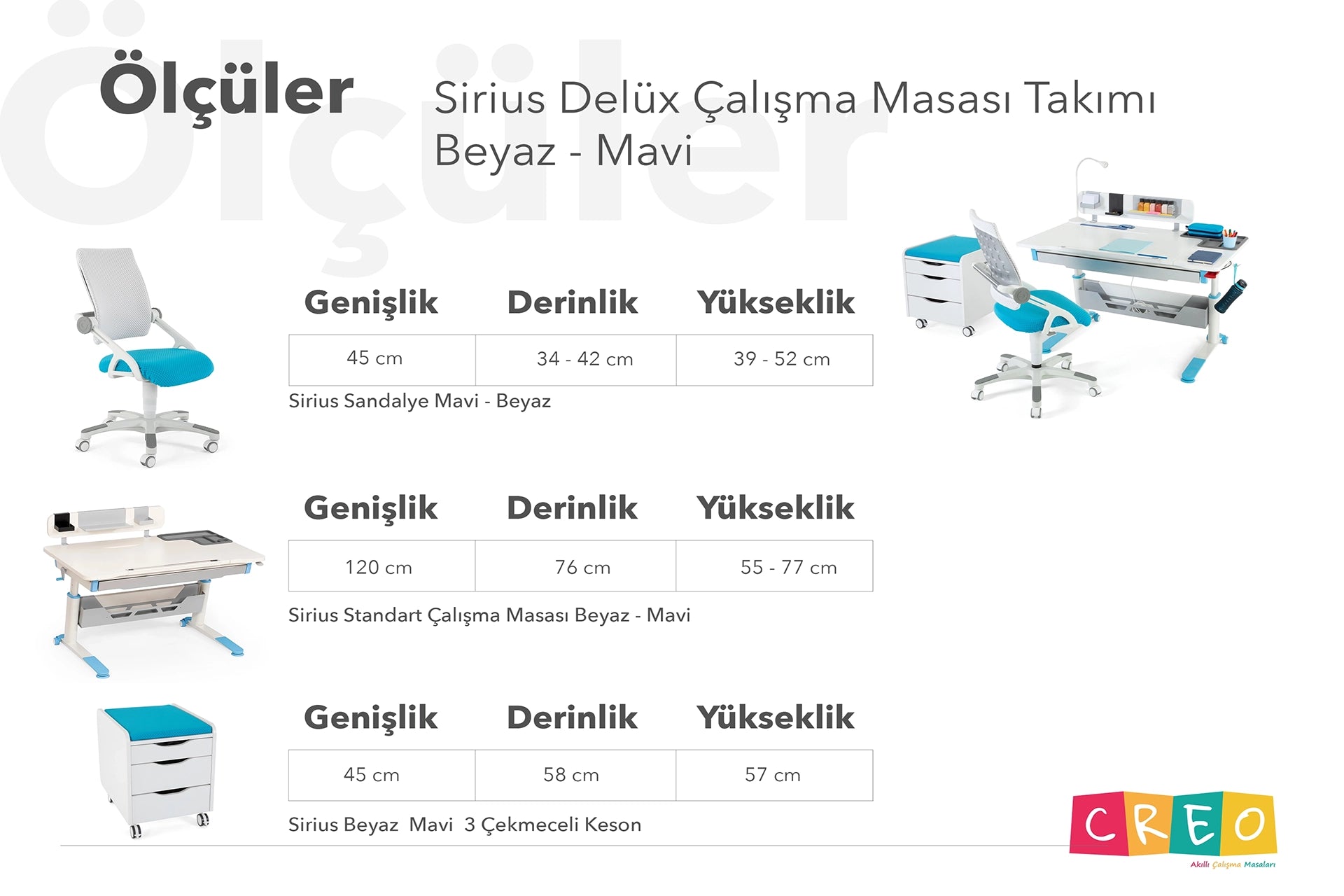 Sirius Delüx Çalışma Masası Takımı - Beyaz / Mavi