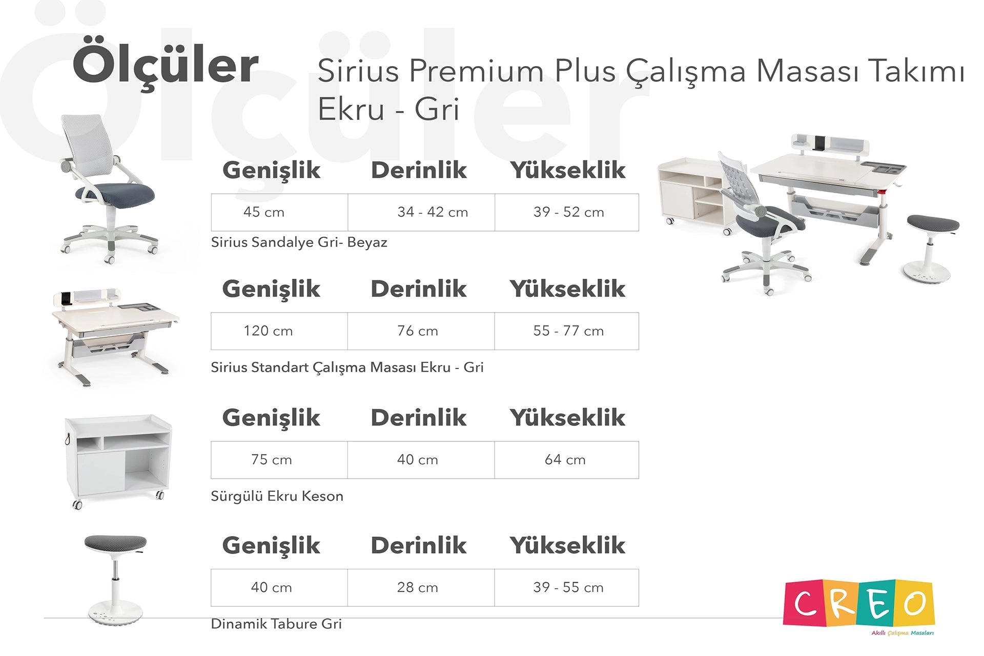 Sirius Premium Plus Çalışma Masası Takımı - Ekru / Gri