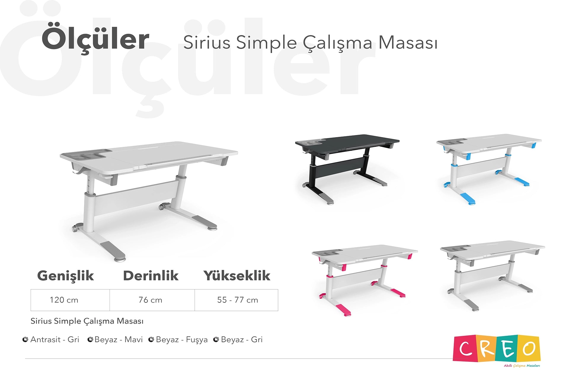 Sirius Simple Çalışma Masası - Beyaz / Gri