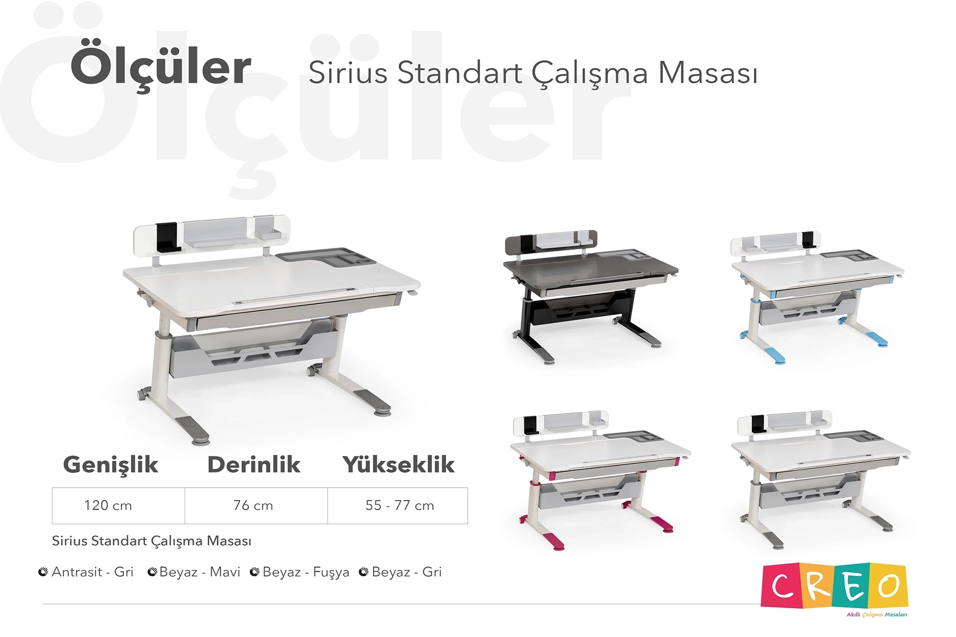 Sirius Standart Çalışma Masası - Beyaz / Mavi