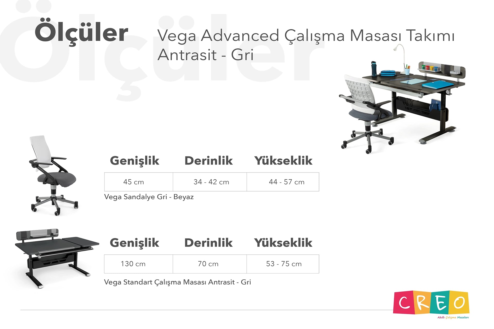 Vega Advanced Çalışma Masası Takımı - Antrasit / Gri