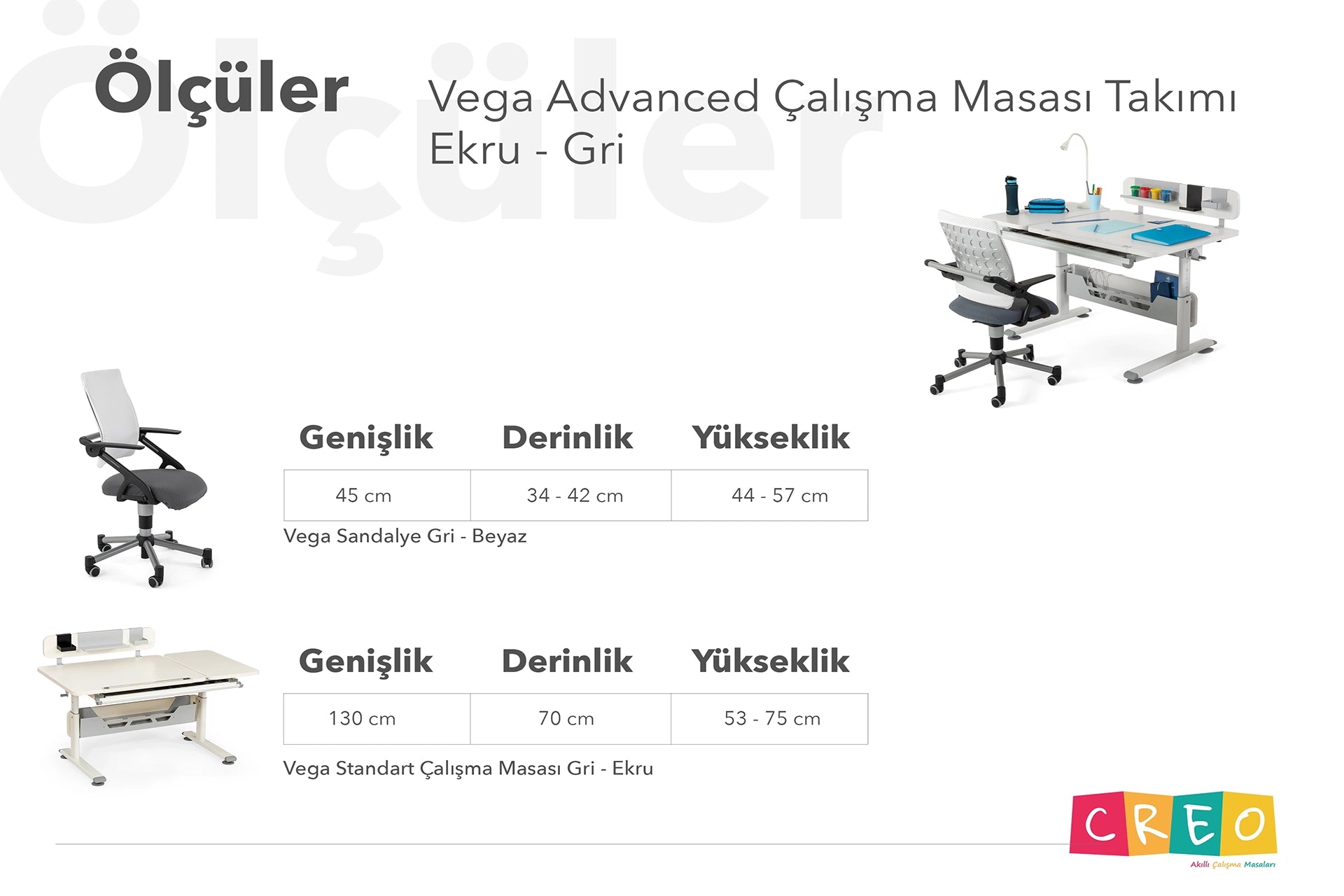 Vega Advanced Çalışma Masası Takımı - Ekru / Gri