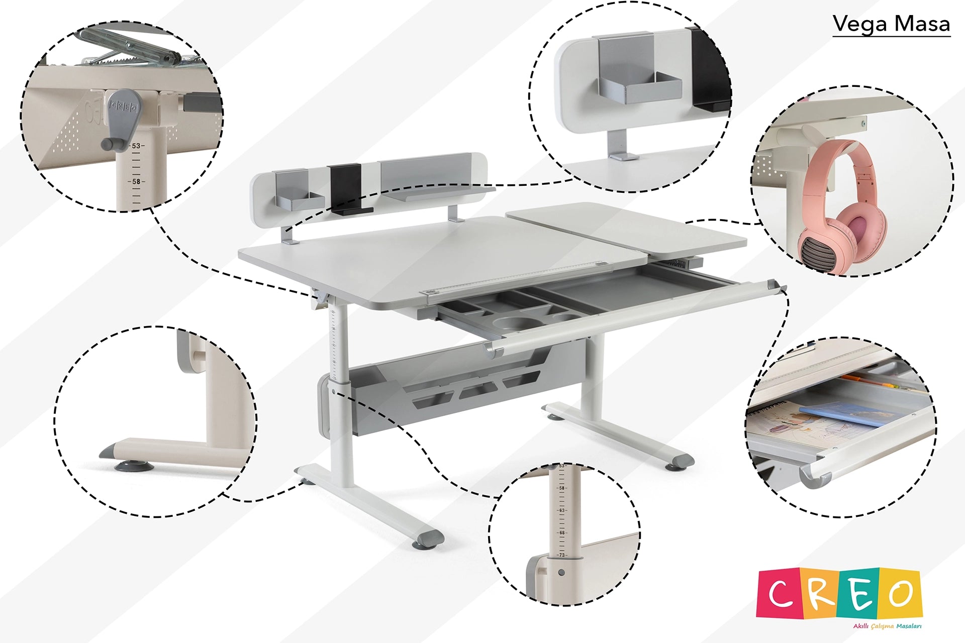 Vega Standart Çalışma Masası - Beyaz / Gri