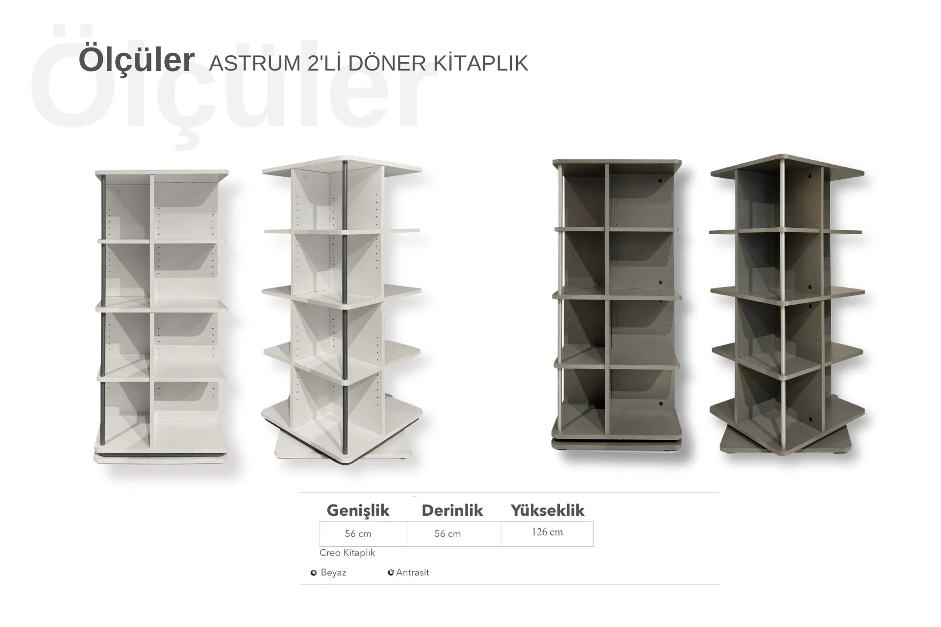 Astrum 4 Katlı Döner Mekanizmalı Kitaplık - Beyaz