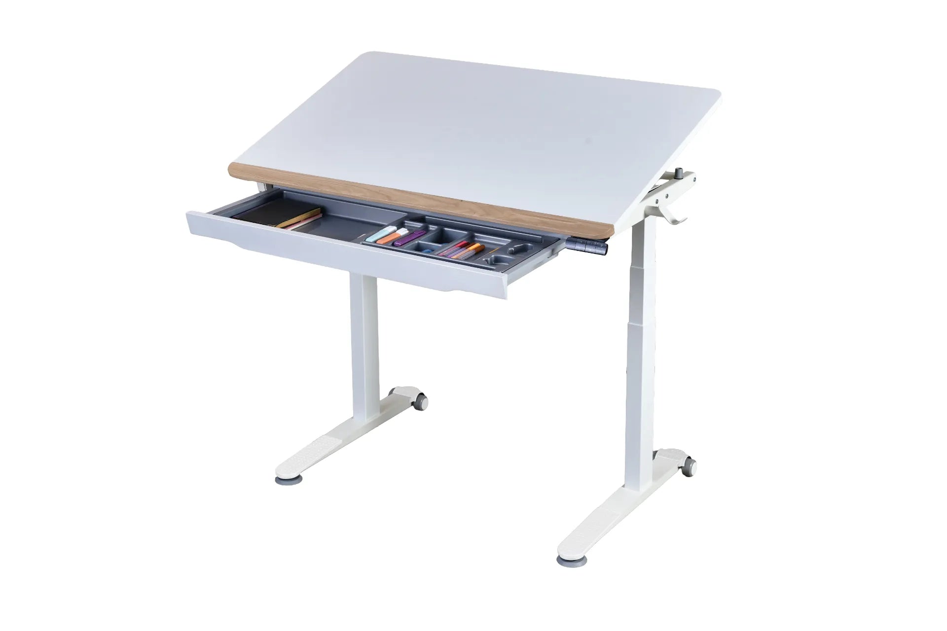 Omni Basic Elektrikli Masa - Beyaz / Amerikan Meşe