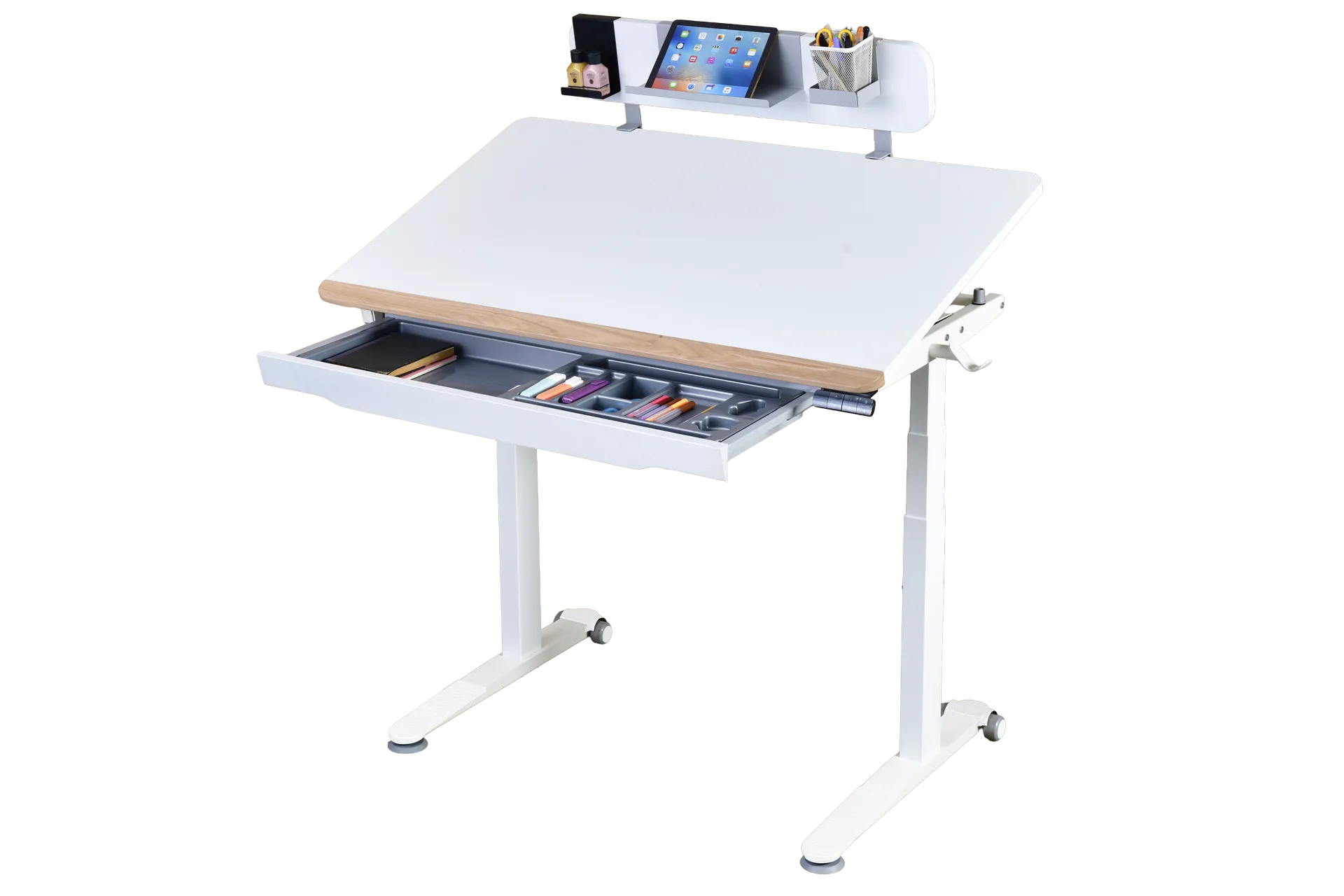 Omni Standart Elektrikli Masa - Beyaz / Amerikan Meşe