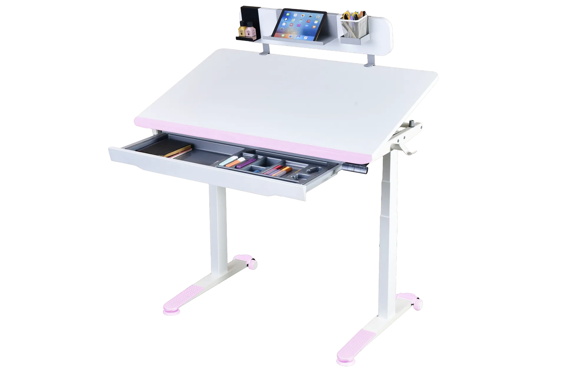 Omni Standart Elektrikli Masa - Beyaz / Toz Pembe