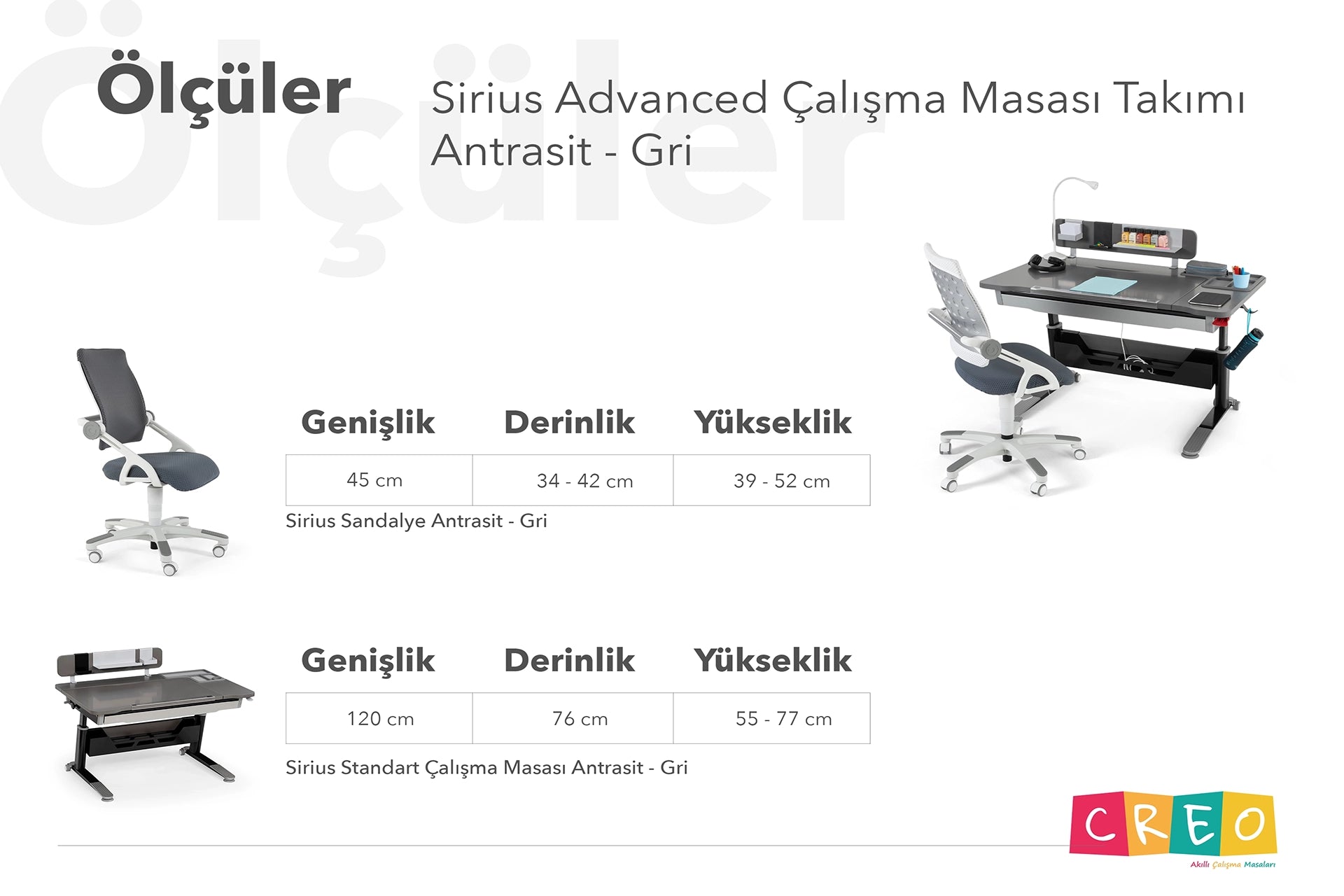 Sirius Advanced Çalışma Masası Takımı - Antrasit / Gri