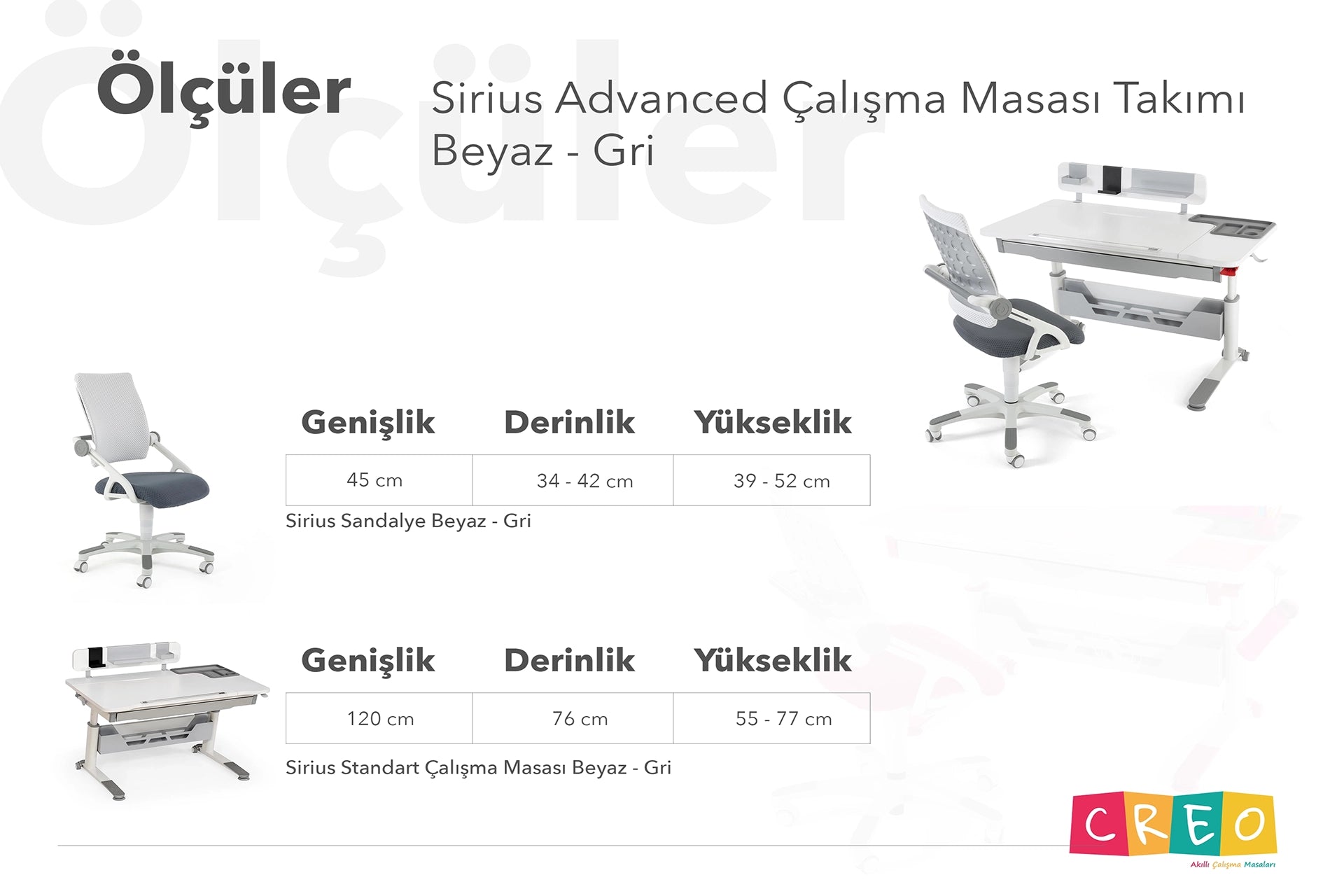 Sirius Advanced Çalışma Masası Takımı - Beyaz / Gri