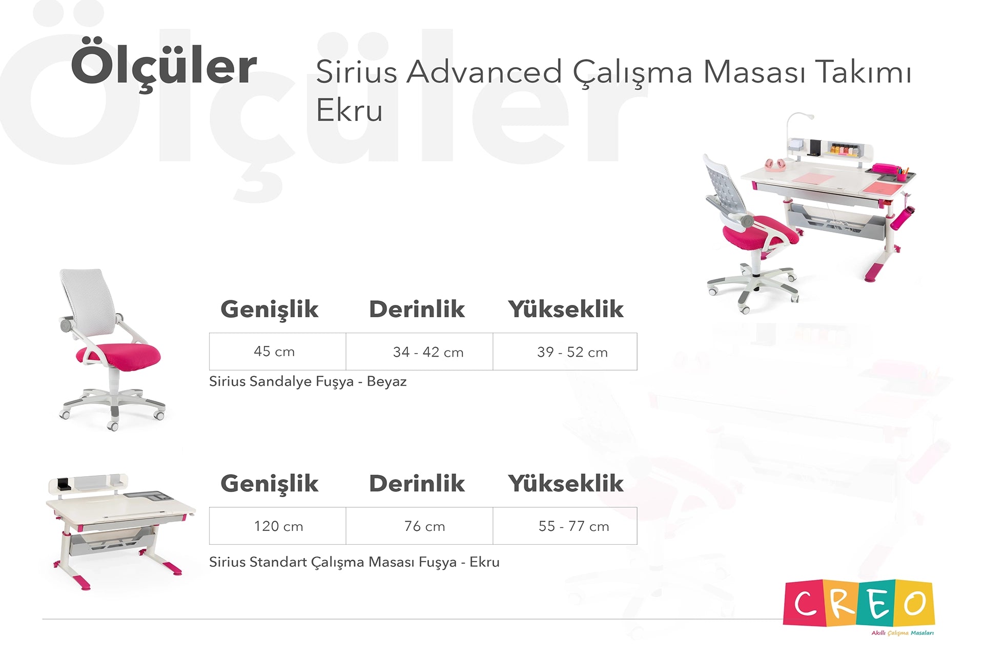 Sirius Advanced Çalışma Masası Takımı - Ekru / Fuşya