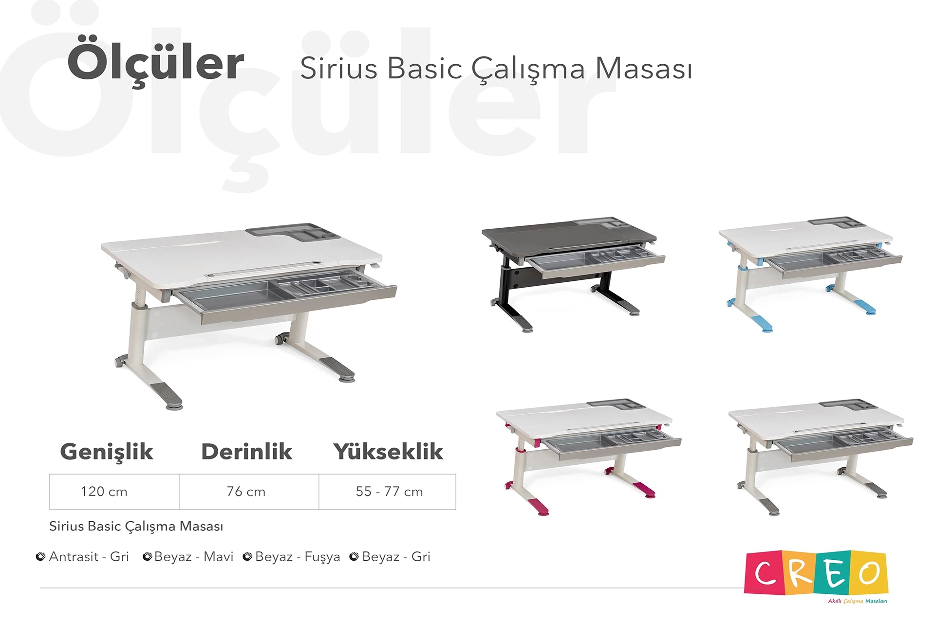 Sirius Basic Çalışma Masası - Antrasit / Gri