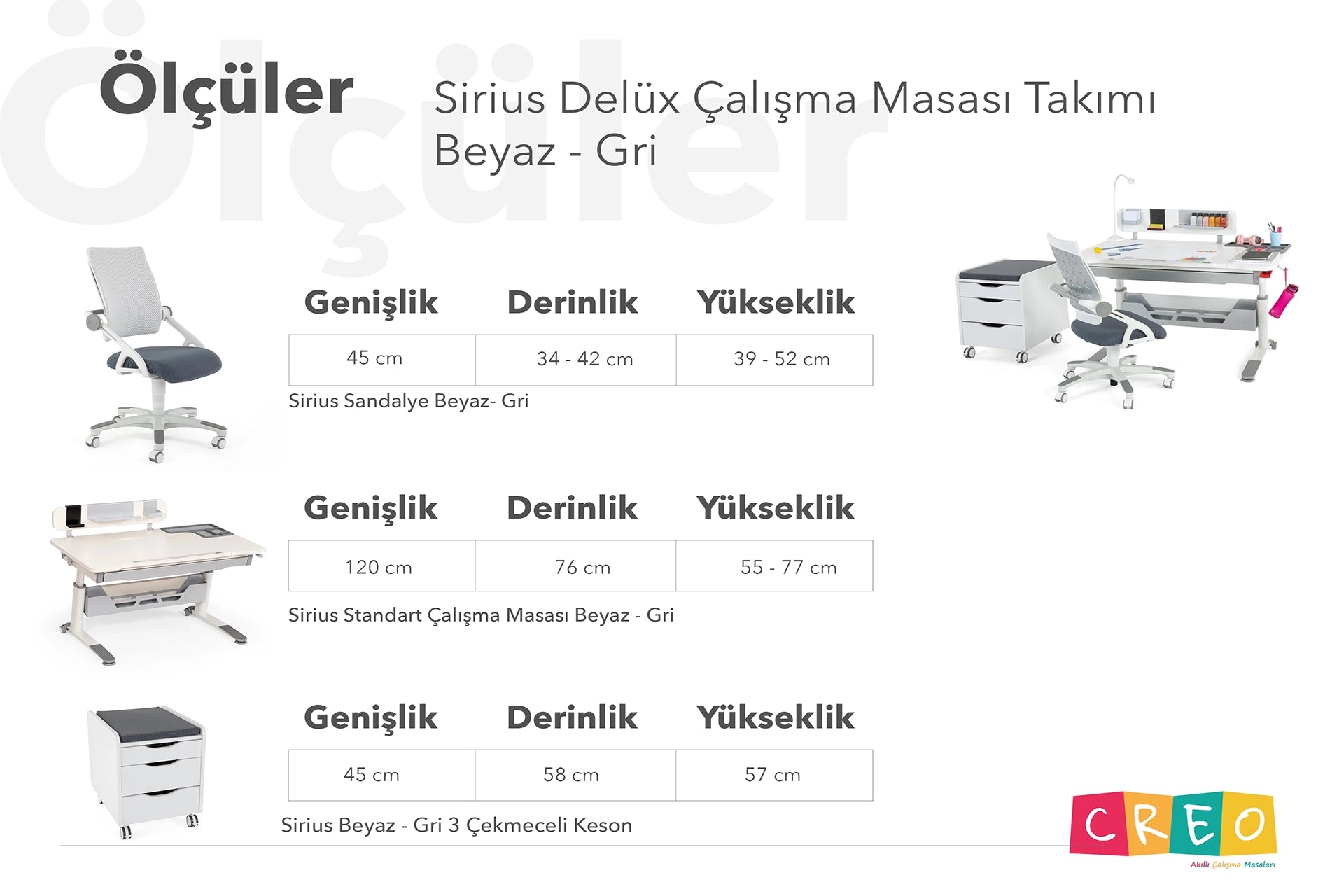Sirius Delüx Çalışma Masası Takımı - Beyaz / Gri