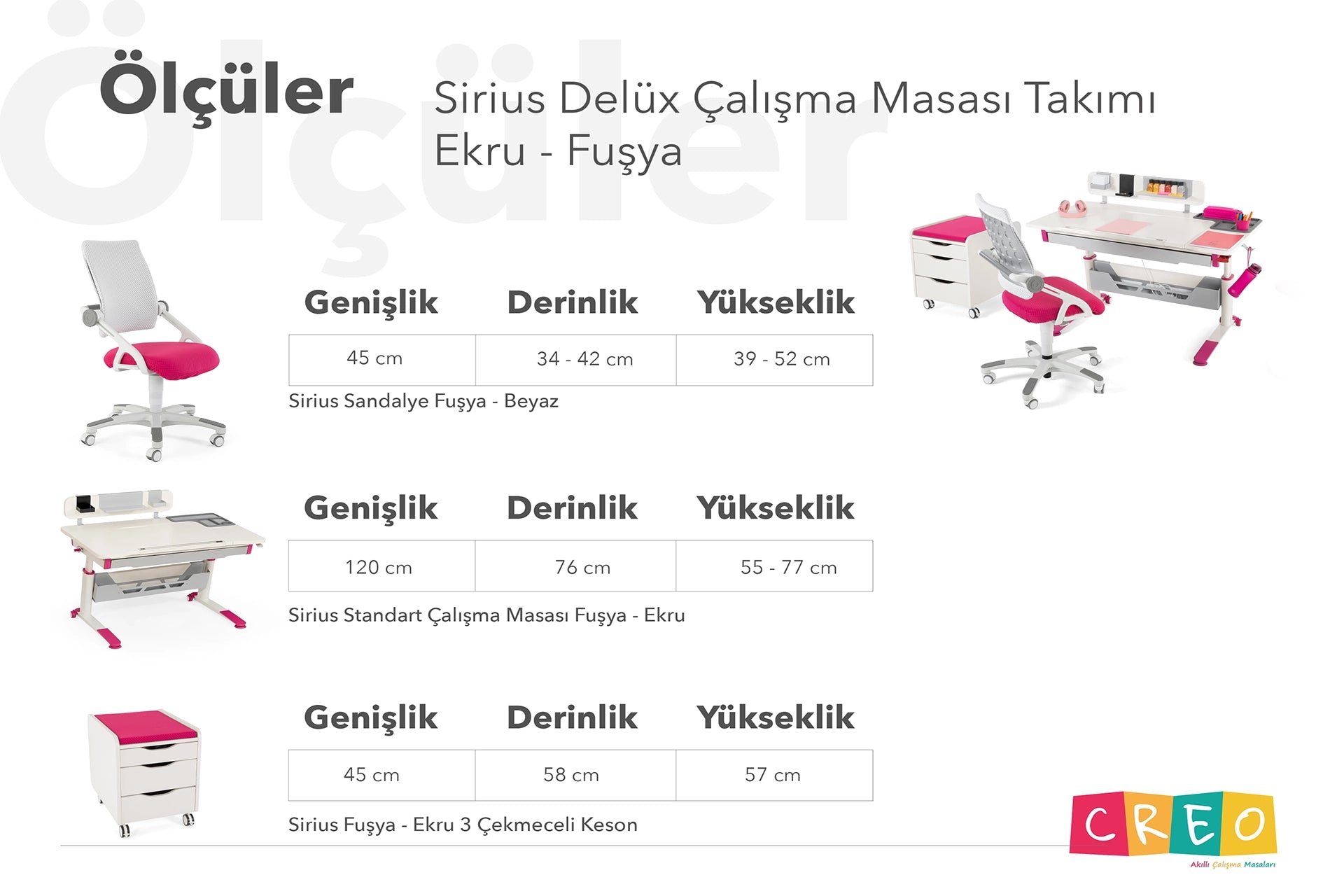 Sirius Delüx Çalışma Masası Takımı - Ekru / Fuşya