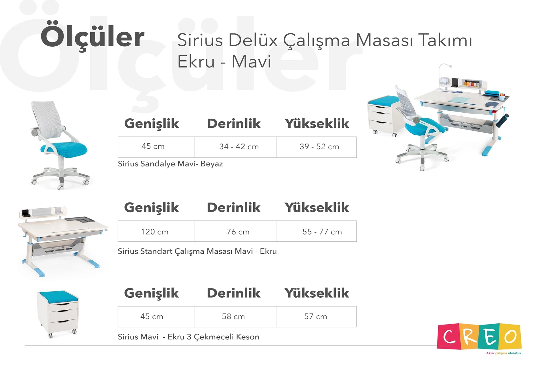 Sirius Delüx Çalışma Masası Takımı - Ekru / Mavi