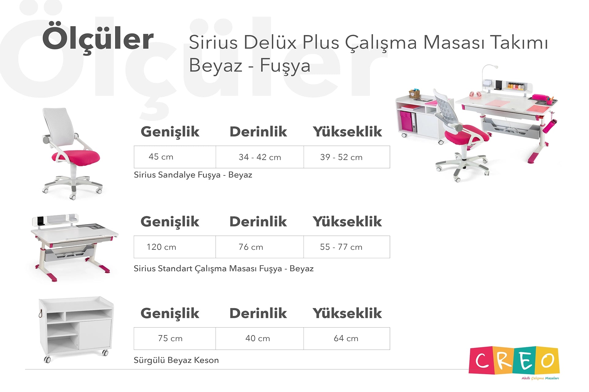Sirius Delüx Plus Çalışma Masası Takımı - Beyaz / Fuşya