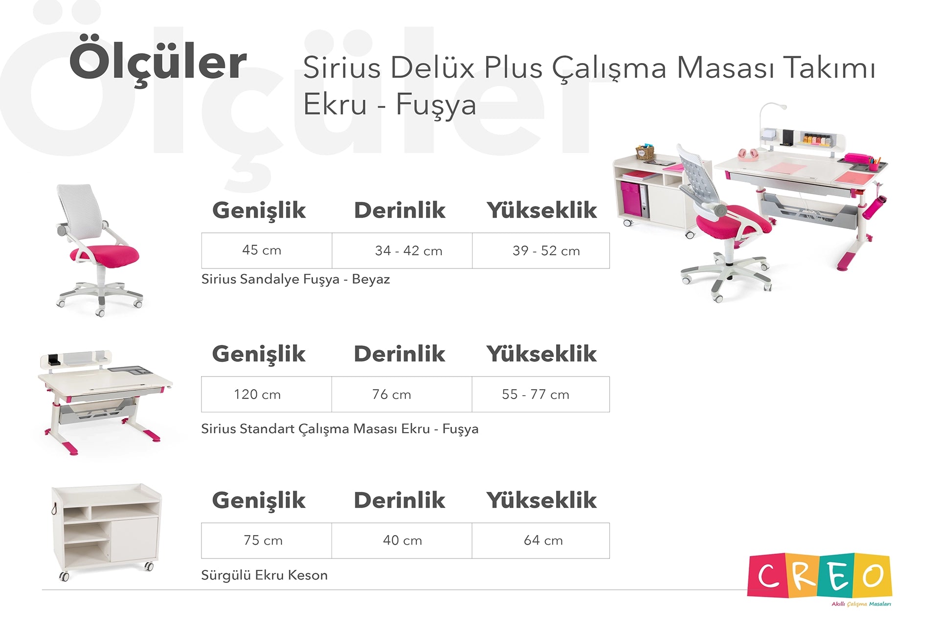Sirius Delüx Plus Çalışma Masası Takımı - Ekru / Fuşya