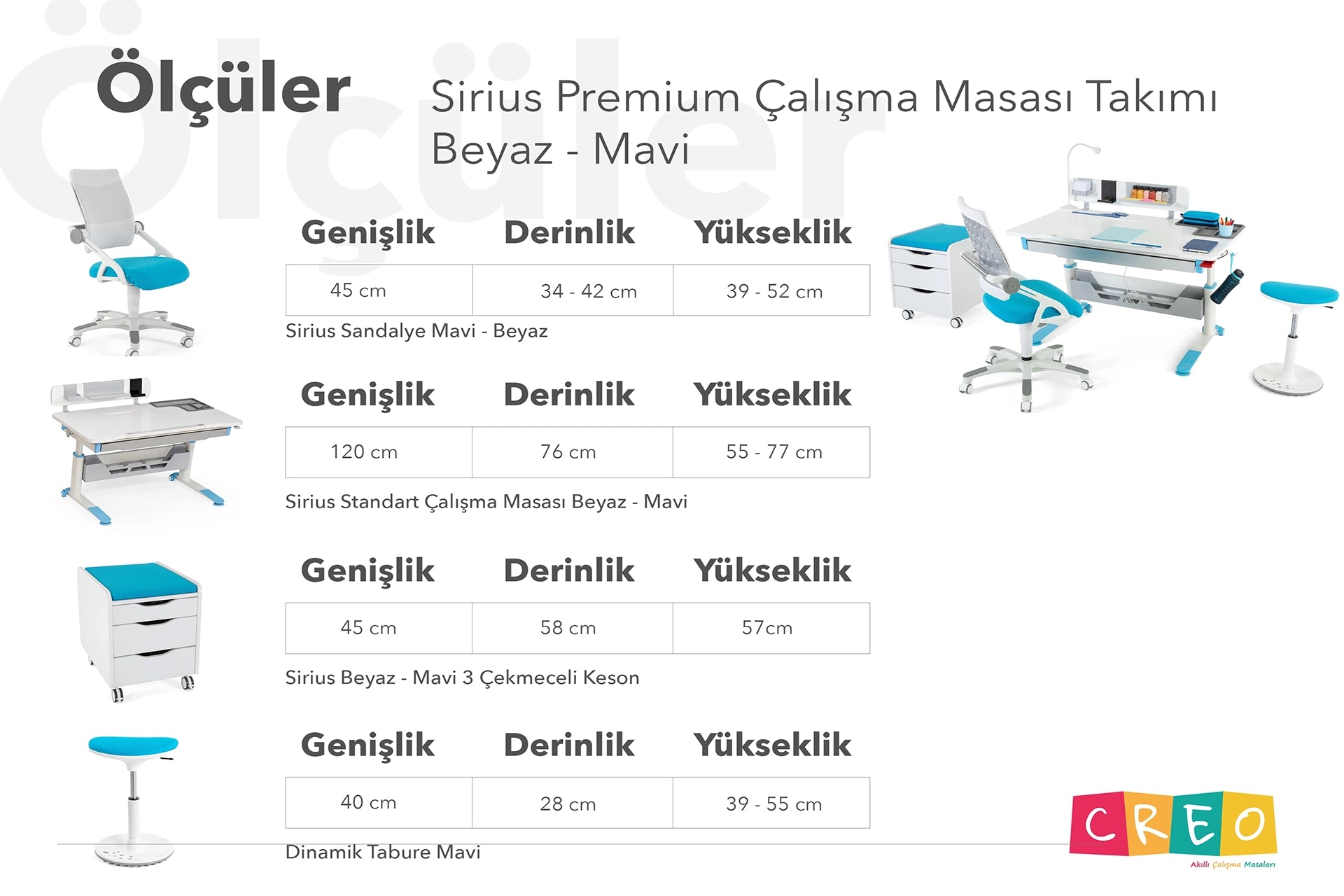 Sirius Premium Çalışma Masası Takımı - Beyaz / Mavi
