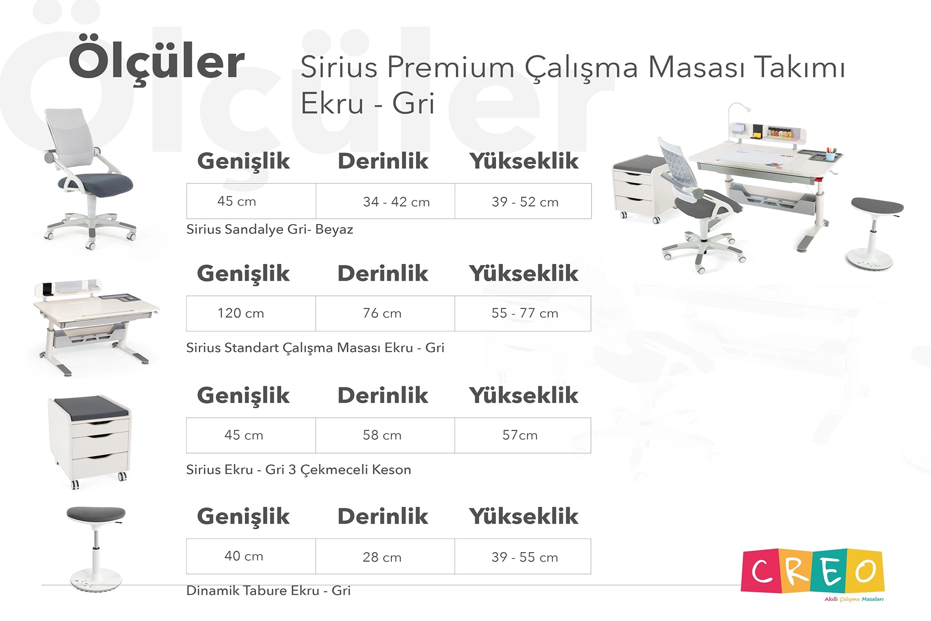 Sirius Premium Çalışma Masası Takımı - Ekru / Gri