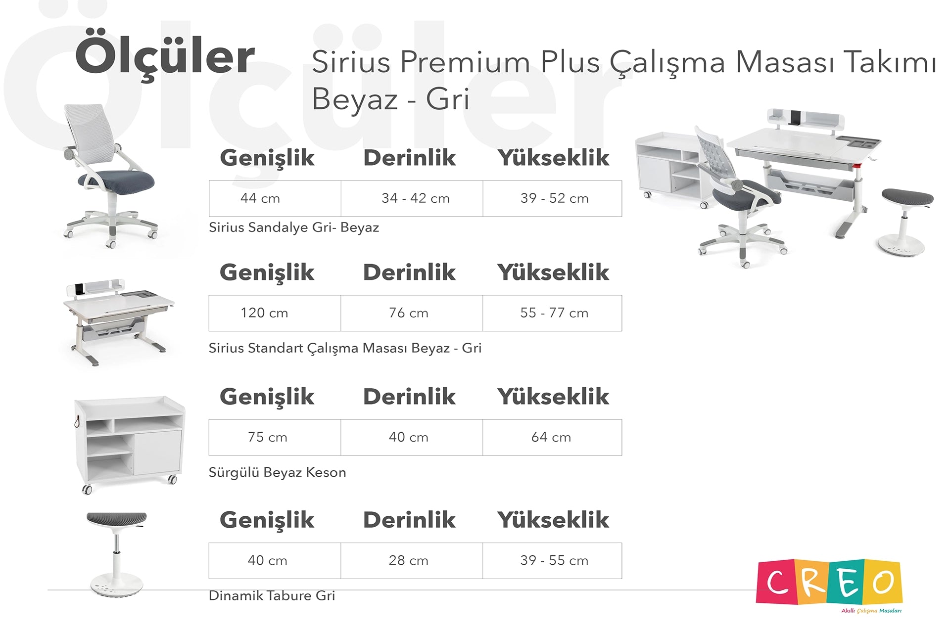 Sirius Premium Plus Çalışma Masası Takımı - Beyaz / Gri