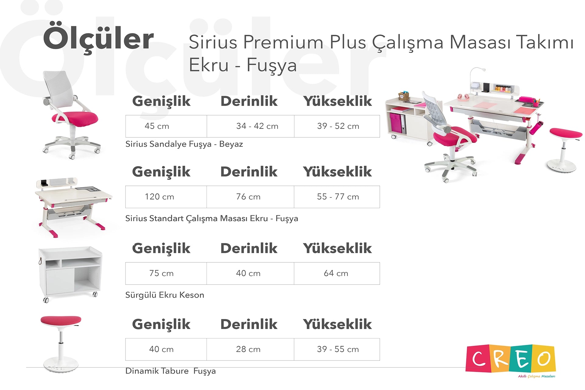 Sirius Premium Plus Çalışma Masası Takımı - Ekru / Fuşya