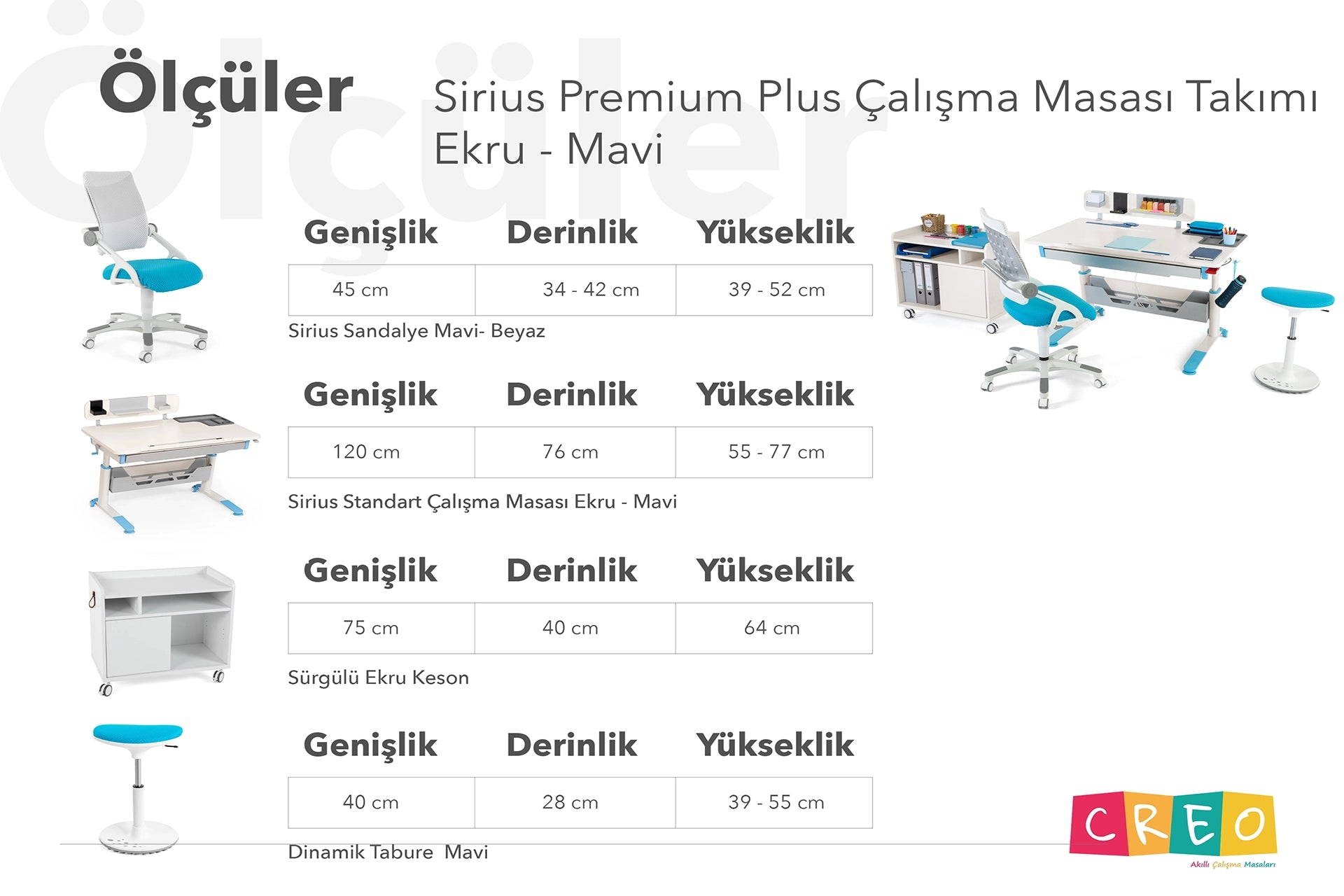 Sirius Premium Plus Çalışma Masası Takımı - Ekru / Mavi