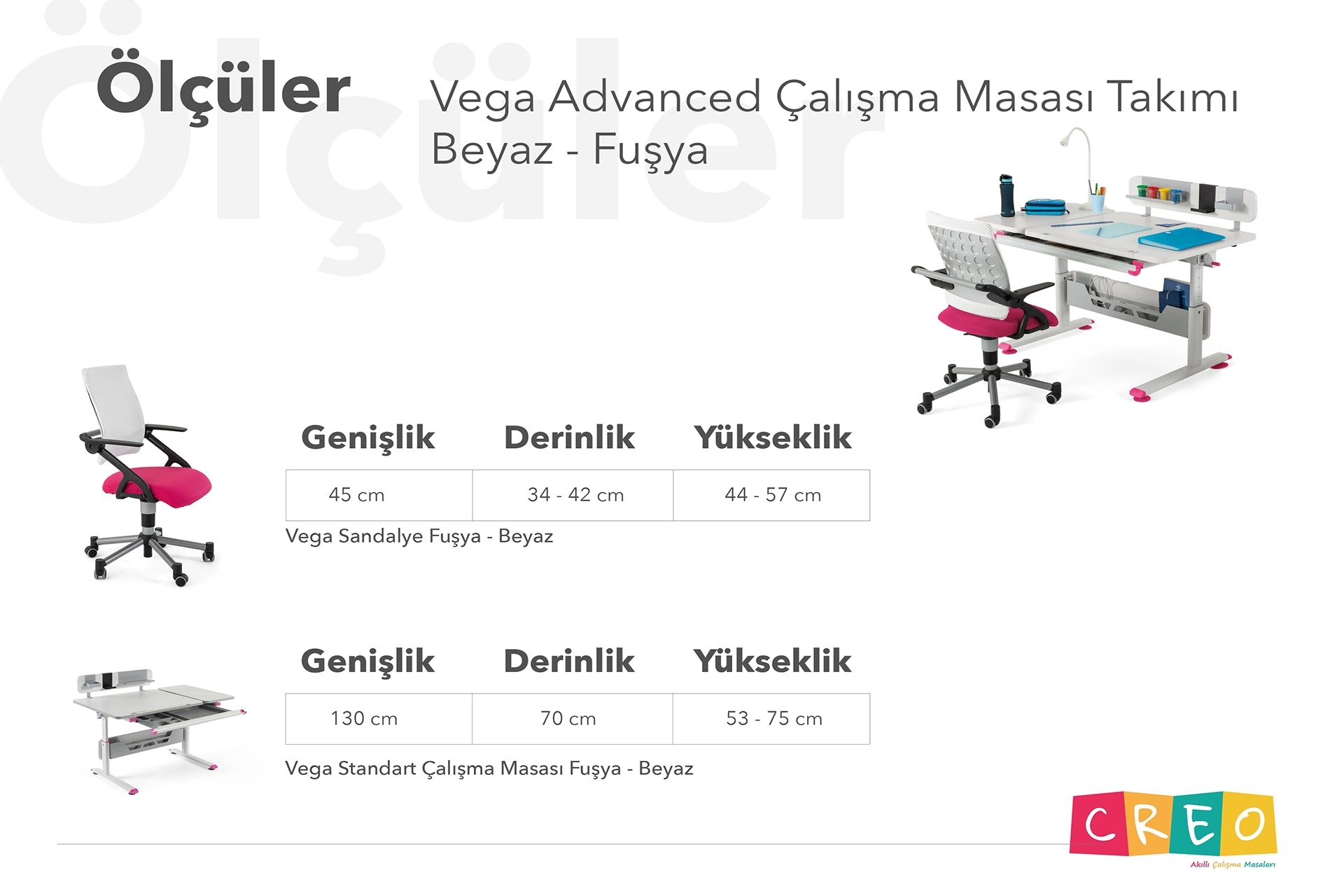 Vega Advanced Çalışma Masası Takımı - Beyaz / Fuşya