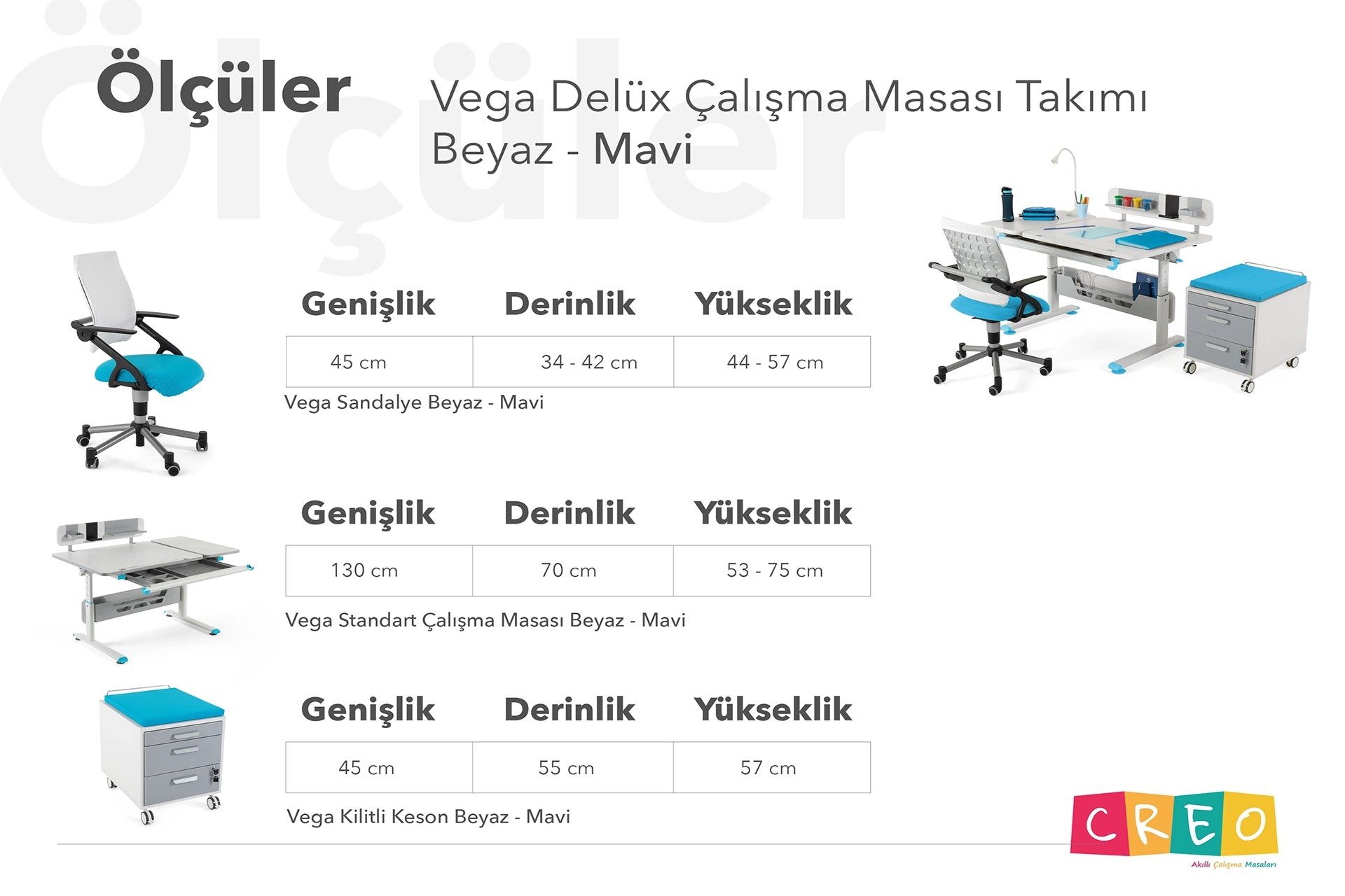 Vega Delüx Çalışma Masası Takımı - Beyaz / Mavi
