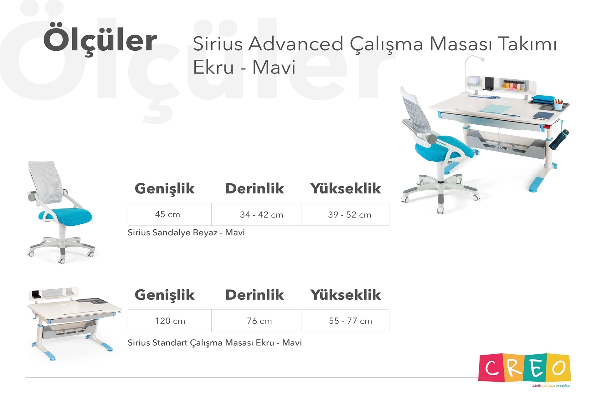 Sirius Advanced Çalışma Masası Takımı - Ekru / Mavi