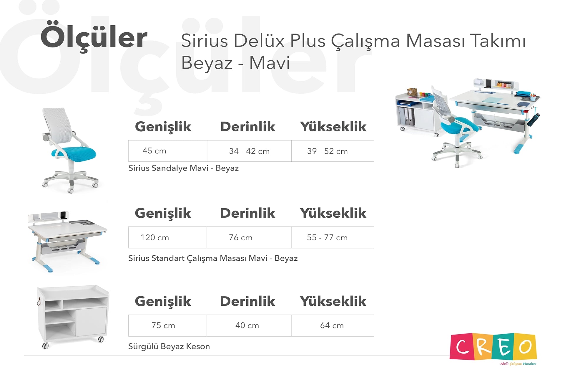 Sirius Delüx Plus Çalışma Masası Takımı - Beyaz / Mavi