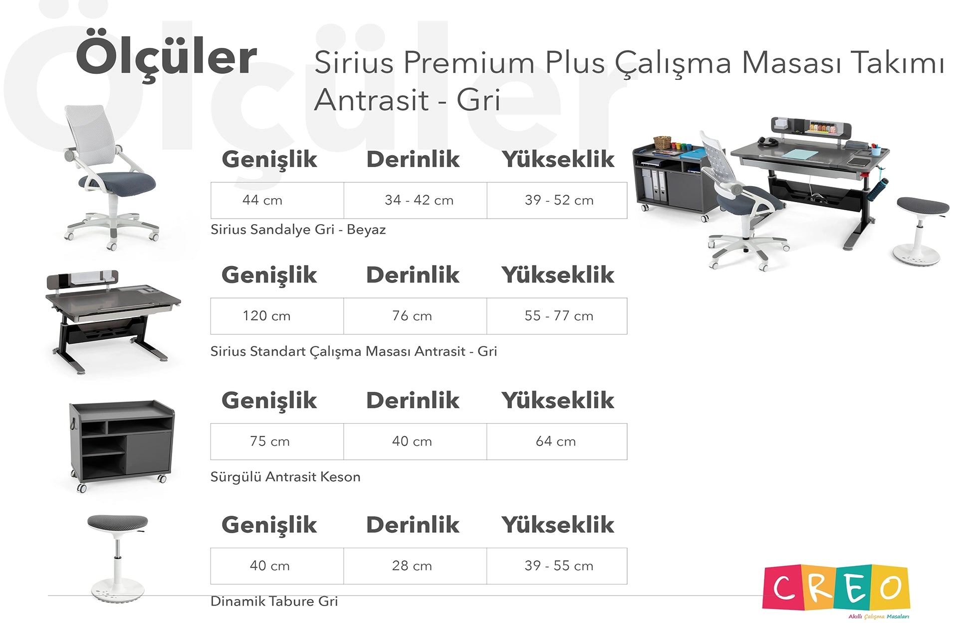 Sirius Premium Plus Çalışma Masası Takımı - Antrasit / Gri