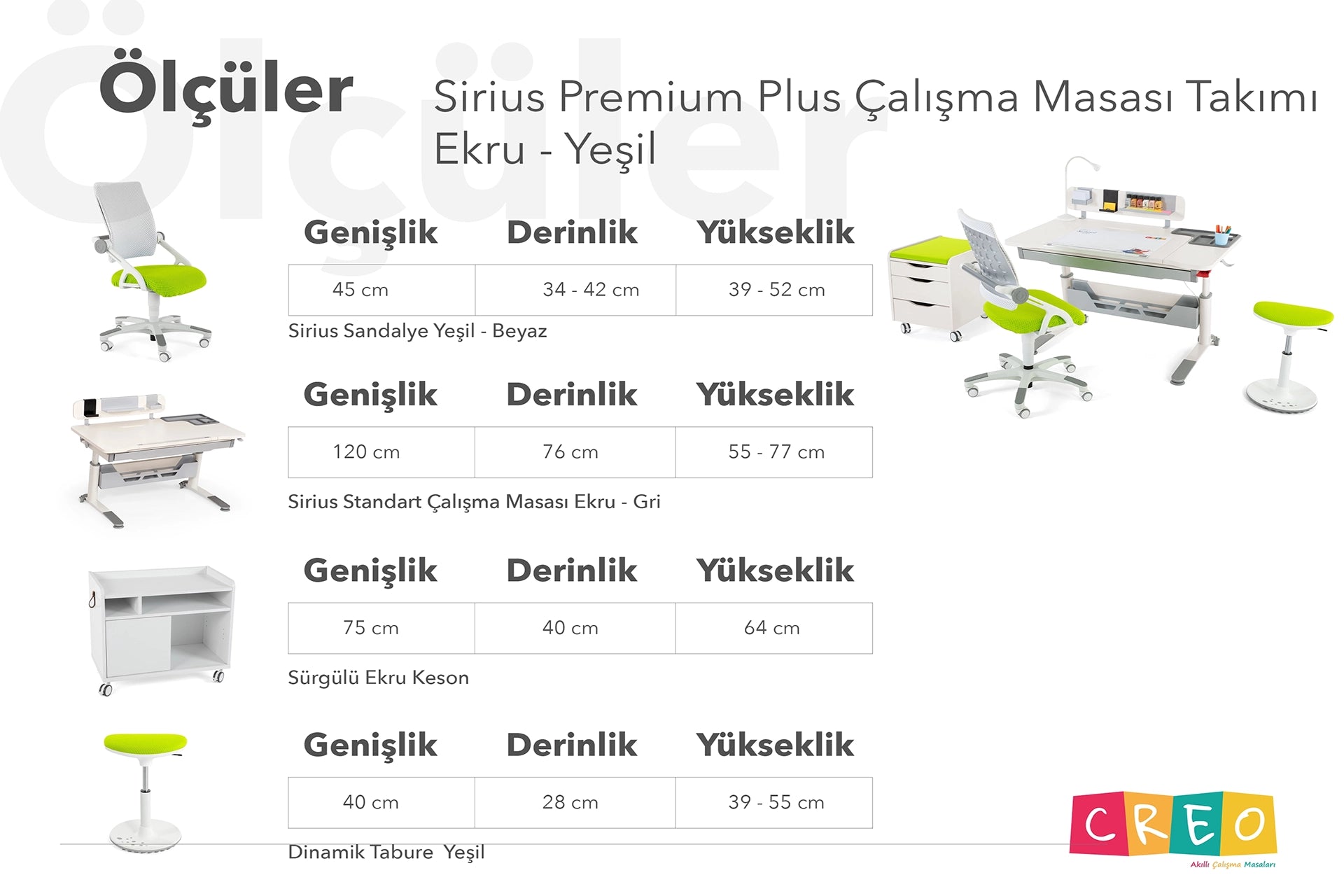 Sirius Premium Plus Çalışma Masası Takımı - Ekru / Yeşil