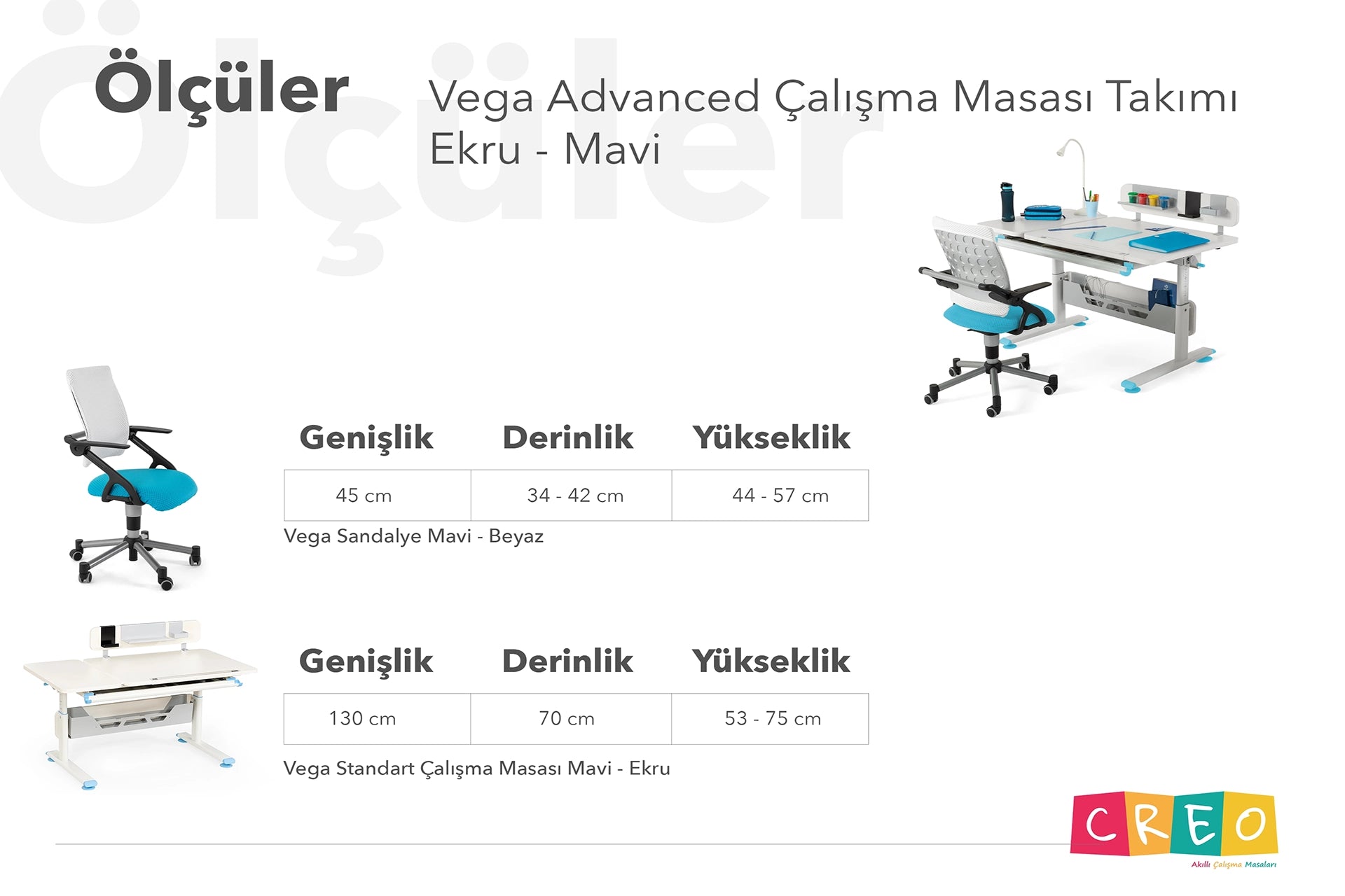 Vega Advanced Çalışma Masası Takımı - Ekru / Mavi