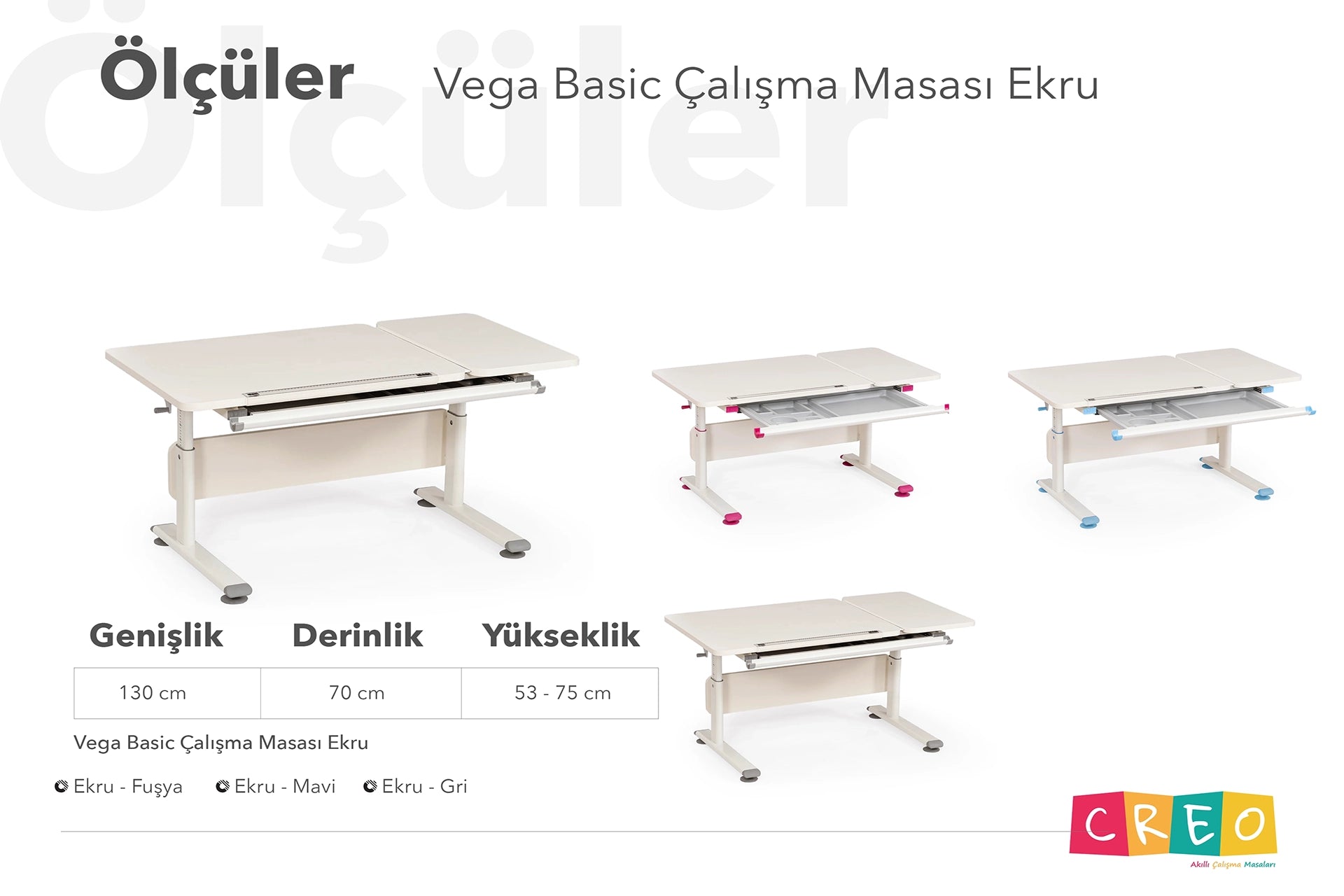 Vega Basic Çalışma Masası - Ekru / Fuşya