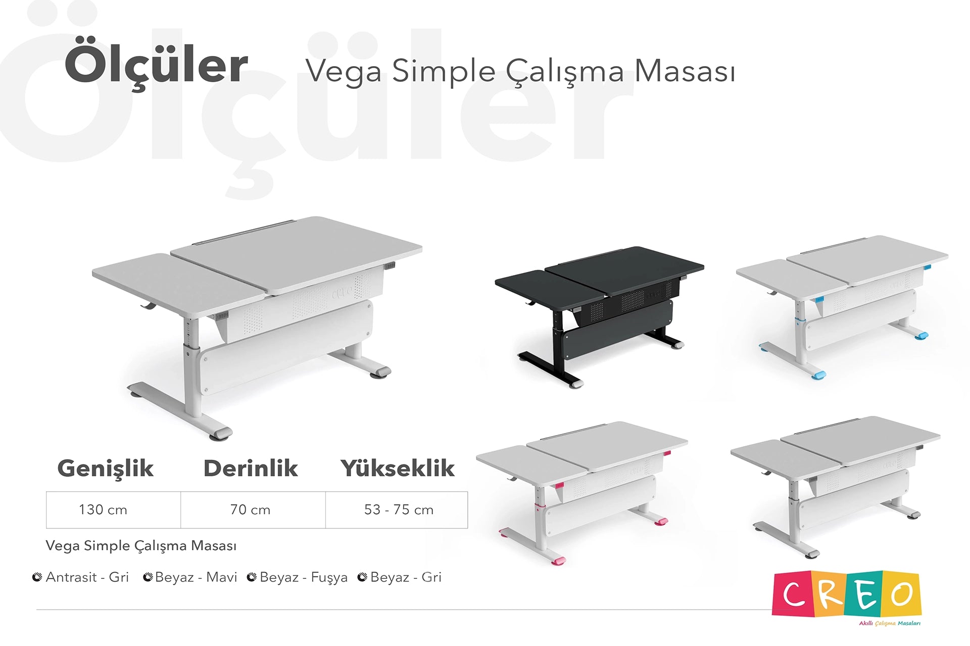 Vega Simple Çalışma Masası - Beyaz / Mavi