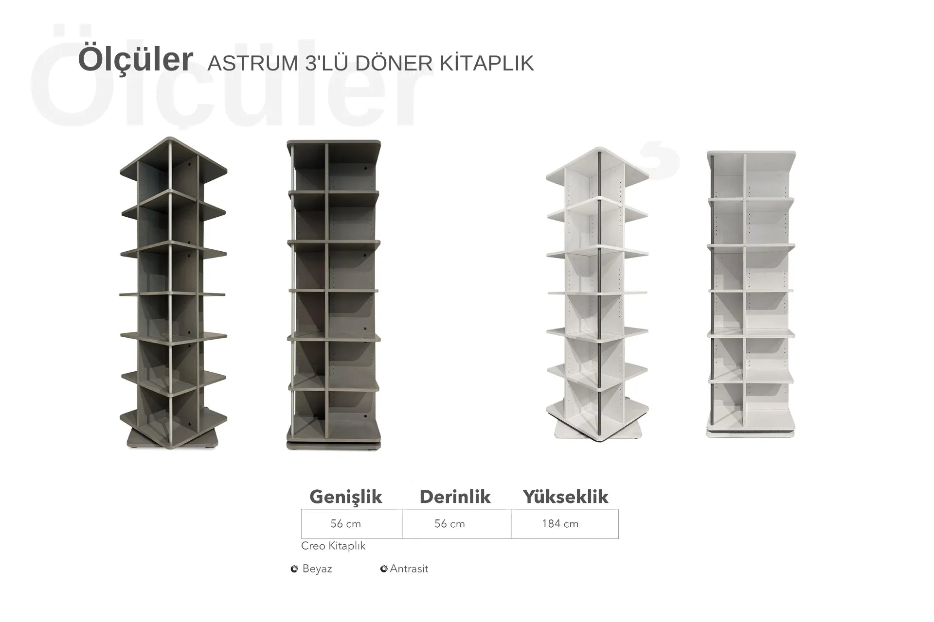 Astrum 6 Katlı Döner Mekanizmalı Kitaplık - Ekru