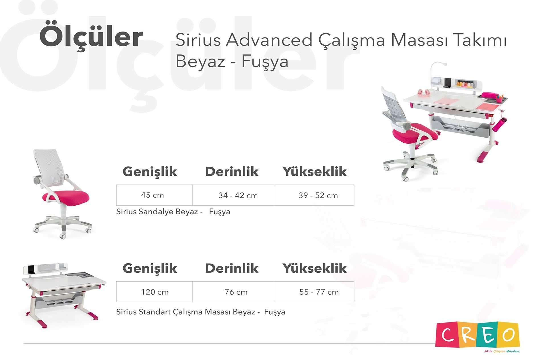 Sirius Advanced Çalışma Masası Takımı - Beyaz / Fuşya