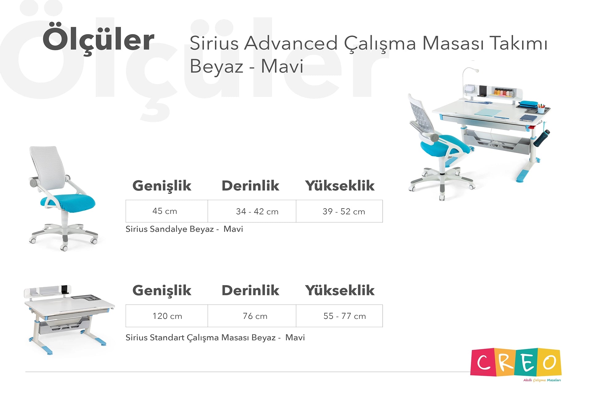 Sirius Advanced Çalışma Masası Takımı - Beyaz / Mavi