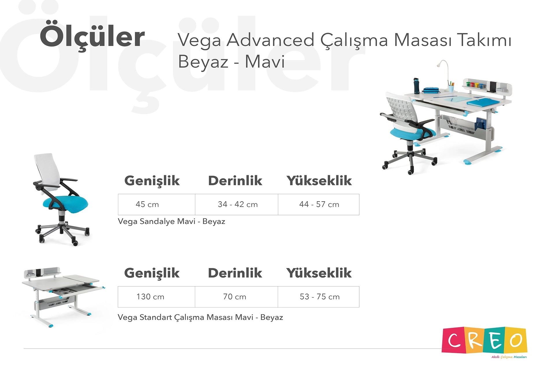 Vega Advanced Çalışma Masası Takımı - Beyaz / Mavi
